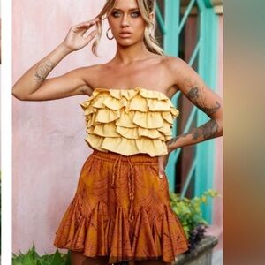 Selfie Leslie Talulah Layered Ruffle Lace up Back Crop Top size small